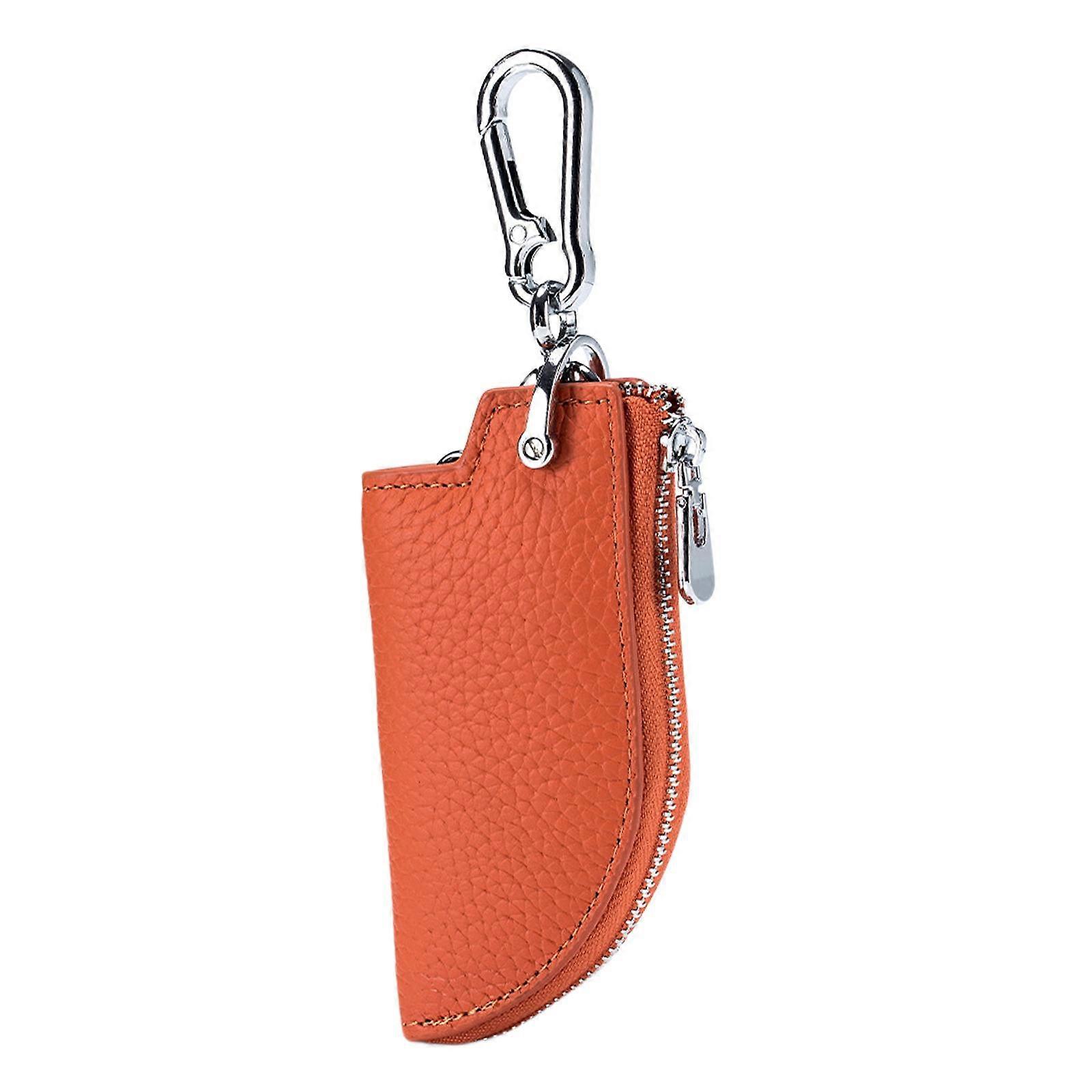 Car Key Case Key Pouch Universal Remote Key Fob Holder Key Chain Zipper Case Orange - Image 1