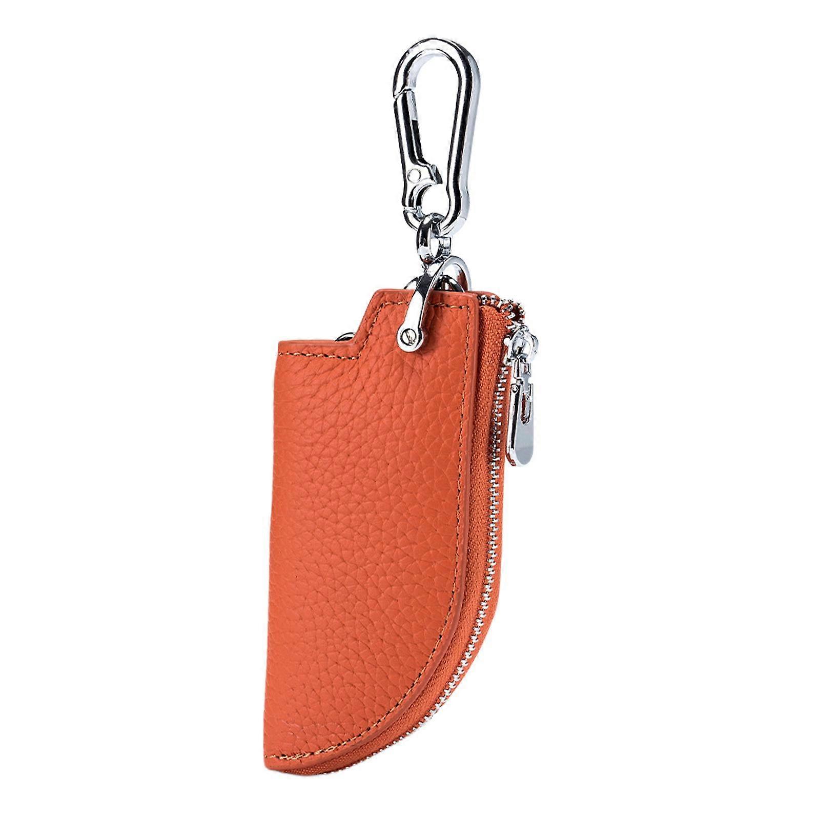 Car Key Case Key Pouch Universal Remote Key Fob Holder Key Chain Zipper Case Orange - Image 1