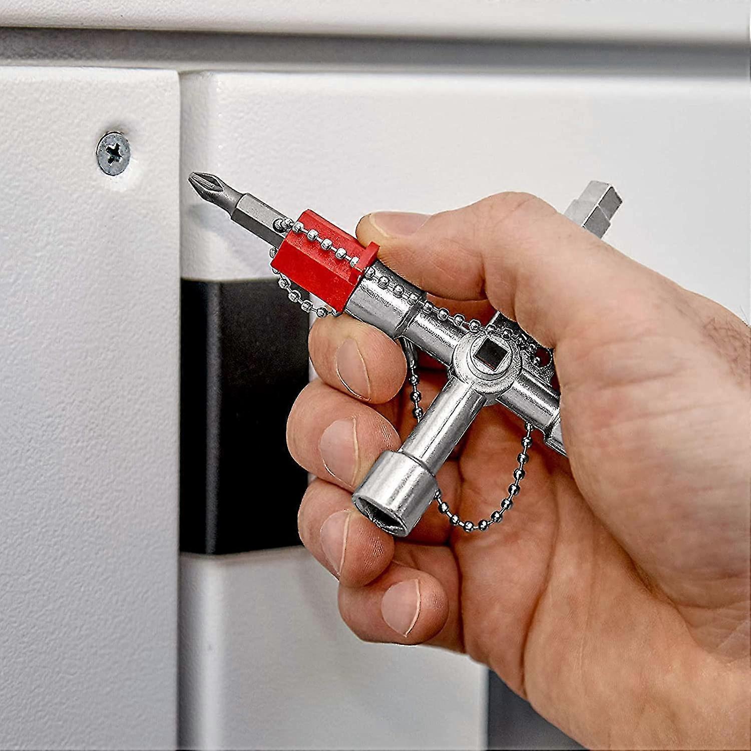 Cisea Tools 4 Way Wrench Square Triangle Wrench Universal Wrench Zinc Alloy Triangular Wrench Control Cabinet Key To Open Control Cabinet Panel Cabine - Image 3