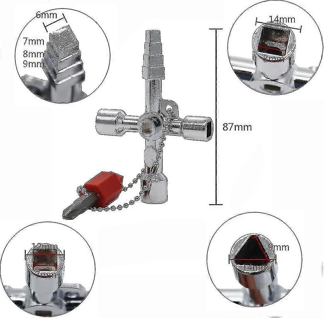 Cisea Tools 4 Way Wrench Square Triangle Wrench Universal Wrench Zinc Alloy Triangular Wrench Control Cabinet Key To Open Control Cabinet Panel Cabine - Image 2