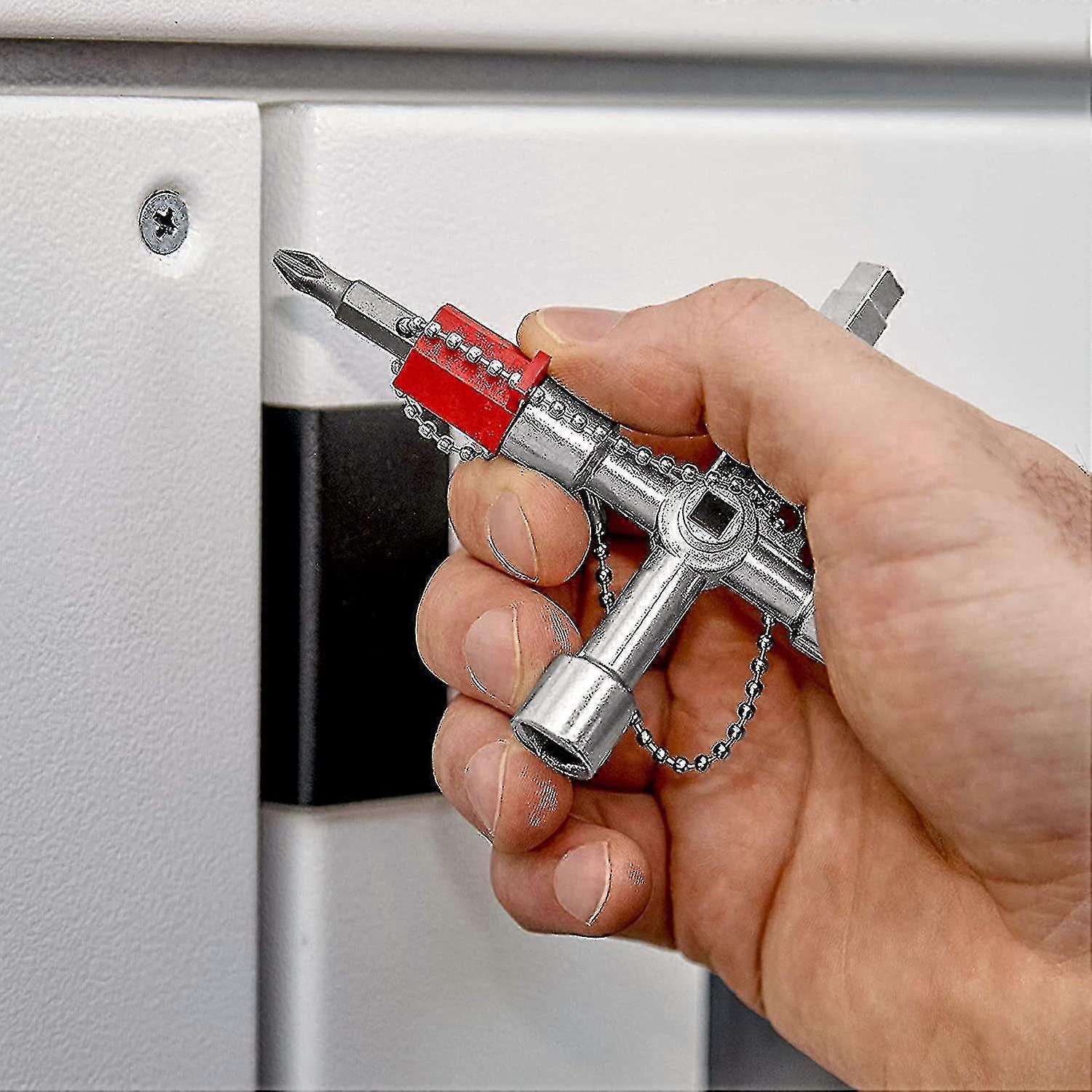 Cisea Tools 4 Way Wrench Square Triangle Wrench Universal Wrench Zinc Alloy Triangular Wrench Control Cabinet Key To Open Control Cabinet Panel Cabine - Image 3