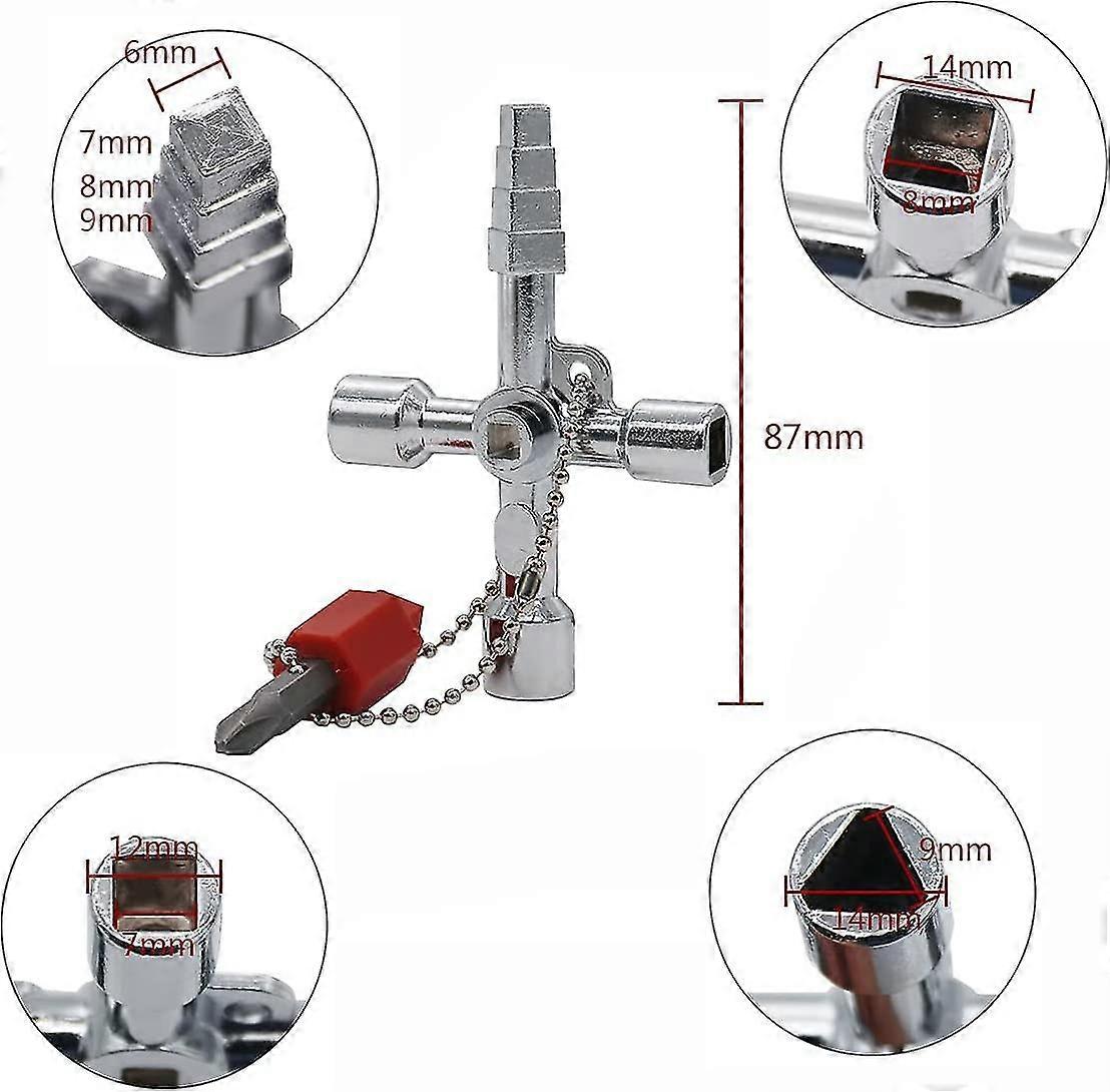 Cisea Tools 4 Way Wrench Square Triangle Wrench Universal Wrench Zinc Alloy Triangular Wrench Control Cabinet Key To Open Control Cabinet Panel Cabine - Image 2