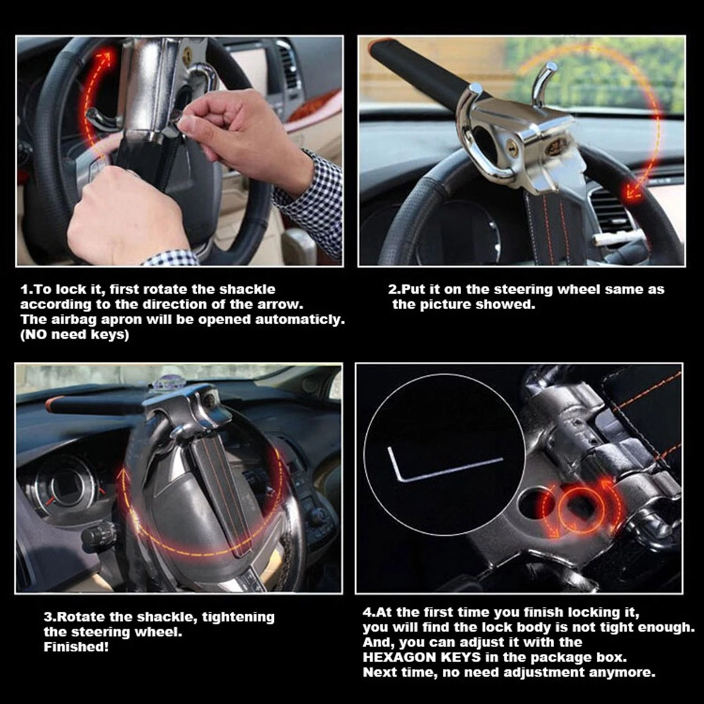 Universal Vehicle Car Steering Wheel Lock Anti-Theft Devices w/ 2 Keys Safety / - Image 8