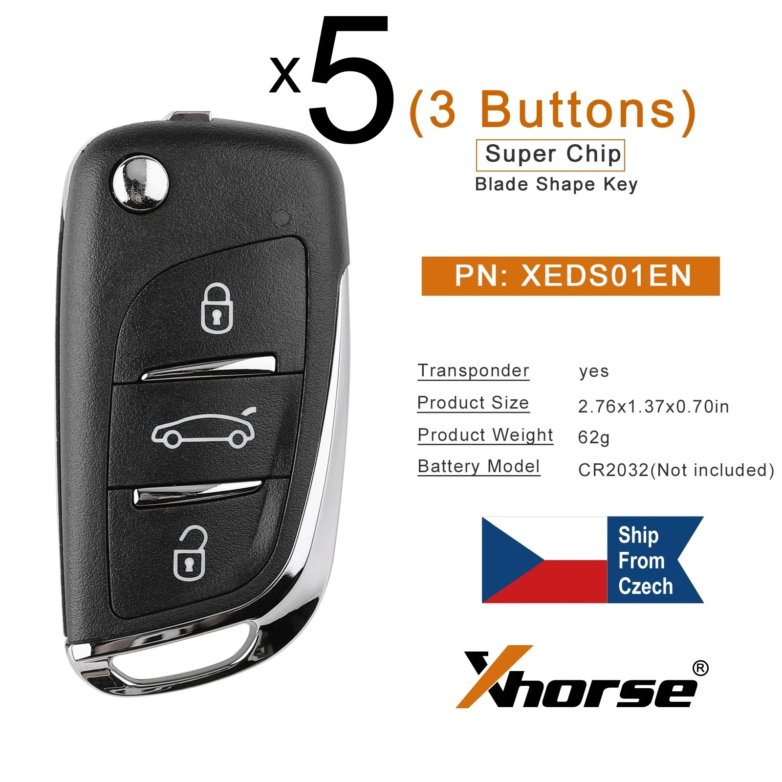 5x XHORSE VVDI pour DS Style Universel Super Télécommande Clé à Clapet 3 Boutons XEDS01EN - Image 1