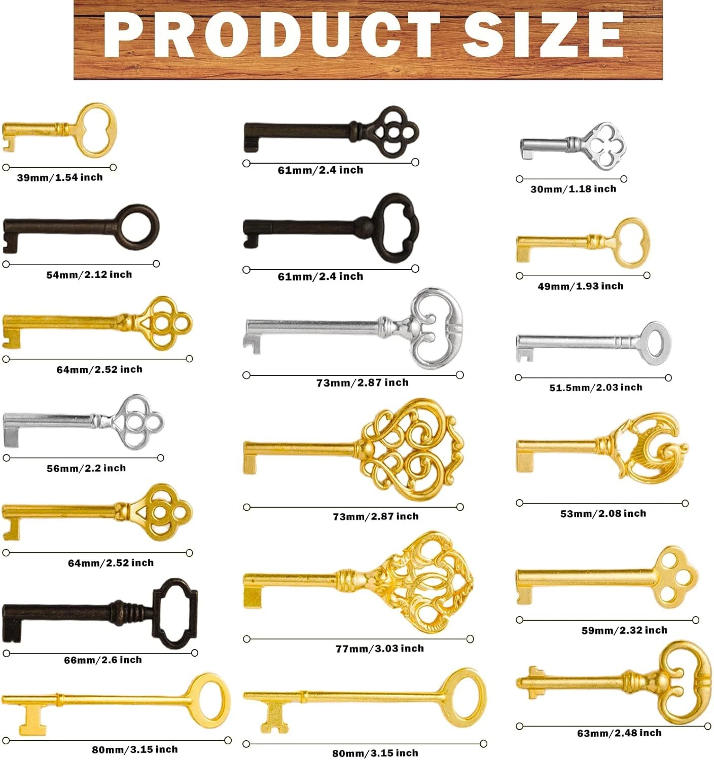 19PC Clés Squelette Universelles Remplacement pour Meuble Vintage Ancien Style Cabine - Image 3