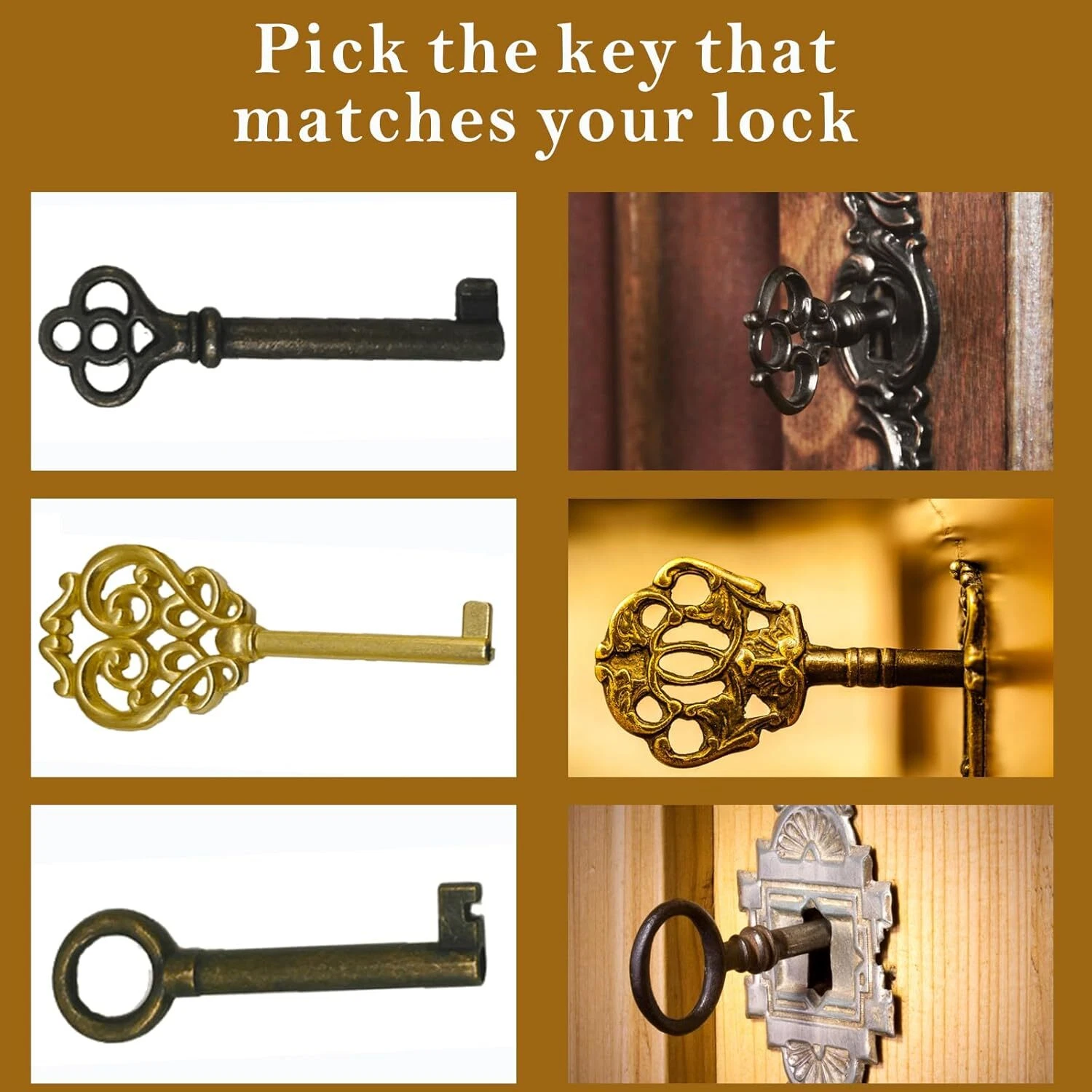 19PC Clés Squelette Universelles Remplacement pour Meuble Vintage Ancien Style Cabine - Image 6