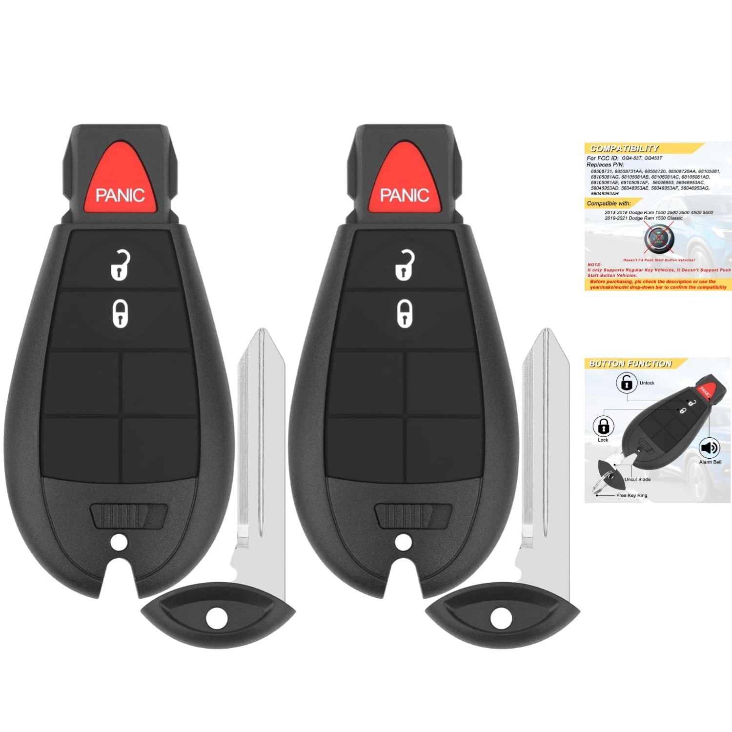 Solution Porte Clé Universel pour Ram 1500/2500/3500 2013-2021 - 2 Télécommandes Clé - Image 1