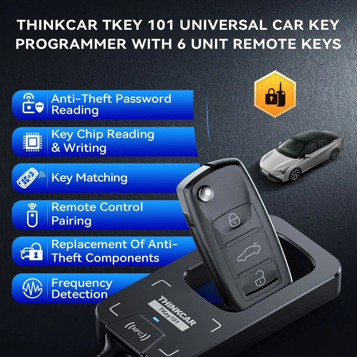 THINKCAR Porte-clés Voiture Programmeur TKEY 101 Équipement avec 6 Unités Télécommande Clés - Image 2