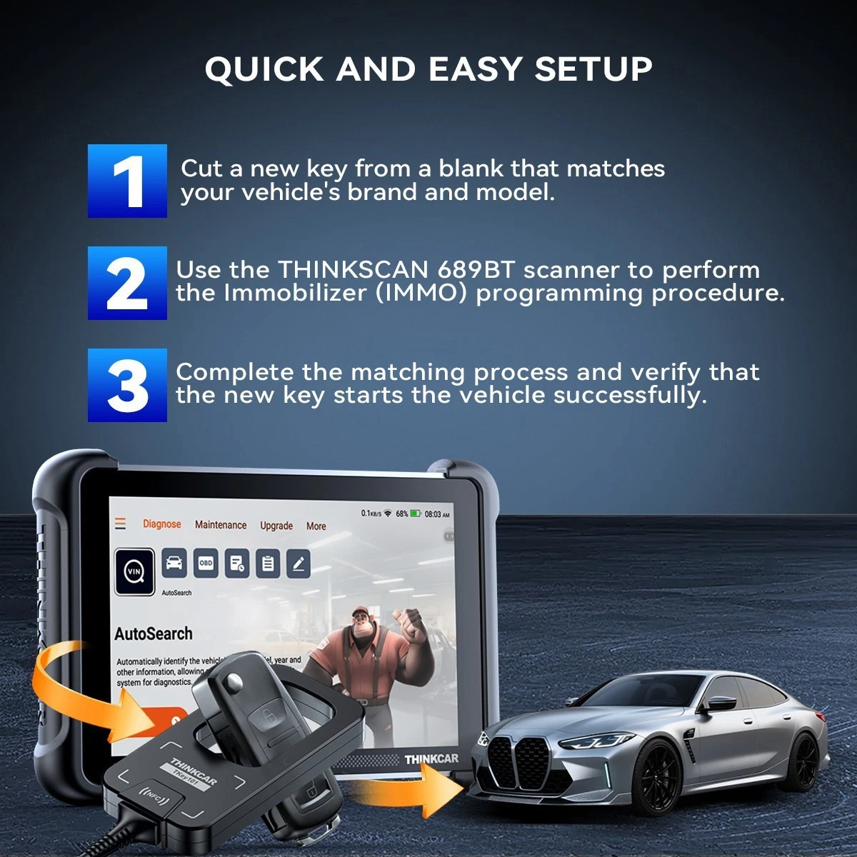 THINKCAR Porte-clés Voiture Programmeur TKEY 101 Équipement avec 6 Unités Télécommande Clés - Image 4