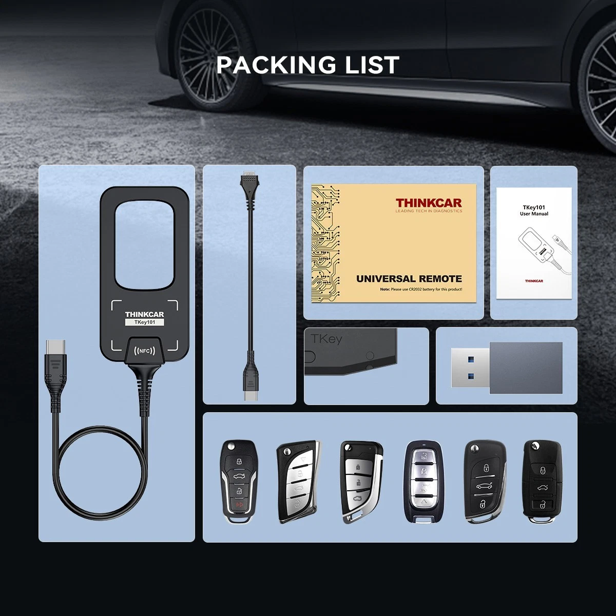 THINKCAR Porte-clés Voiture Programmeur TKEY 101 Équipement avec 6 Unités Télécommande Clés - Image 7