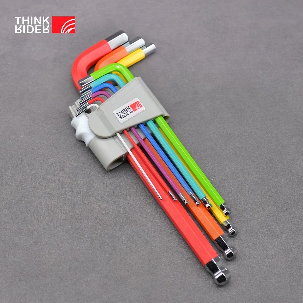 ThinkRider 9 Function Color Bike Repair Tools L-Wrench Bicycle Inner Hexagon Tool Hex Key Wrench Set1.5/2/2.5/3/4/5/6/8/10mm Bal - Image 1