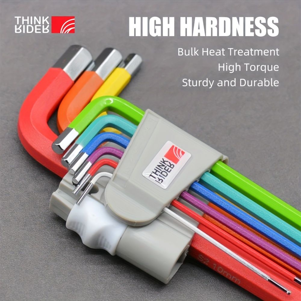 ThinkRider 9 Function Color Bike Repair Tools L-Wrench Bicycle Inner Hexagon Tool Hex Key Wrench Set1.5/2/2.5/3/4/5/6/8/10mm Bal - Image 2