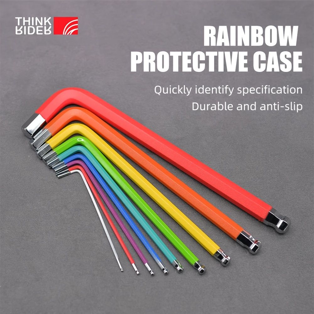 ThinkRider 9 Function Color Bike Repair Tools L-Wrench Bicycle Inner Hexagon Tool Hex Key Wrench Set1.5/2/2.5/3/4/5/6/8/10mm Bal - Image 4