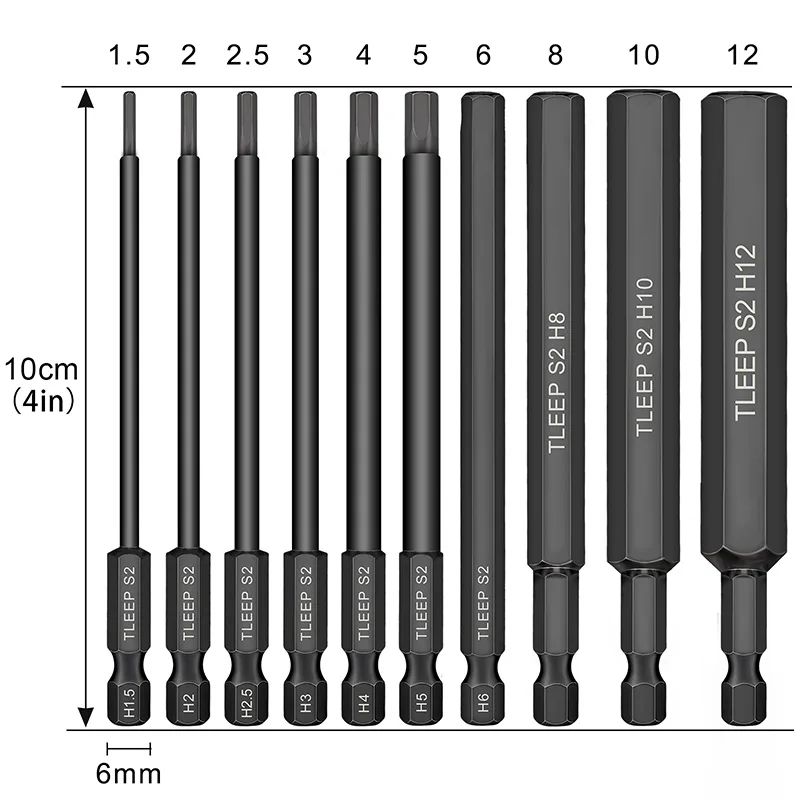 10pcs Hex Head Allen Wrench Drill Bit Set 100mm S2 Steel Allen Screwdriver Bits 1.5 to 12mm SAE Metric Hex Key Bit with Magnetic - Image 1
