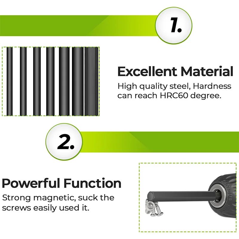 10pcs Hex Head Allen Wrench Drill Bit Set 100mm S2 Steel Allen Screwdriver Bits 1.5 to 12mm SAE Metric Hex Key Bit with Magnetic - Image 4