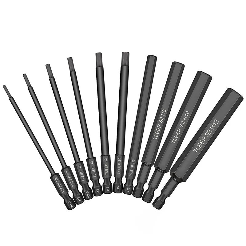 10pcs Hex Head Allen Wrench Drill Bit Set 100mm S2 Steel Allen Screwdriver Bits 1.5 to 12mm SAE Metric Hex Key Bit with Magnetic - Image 3