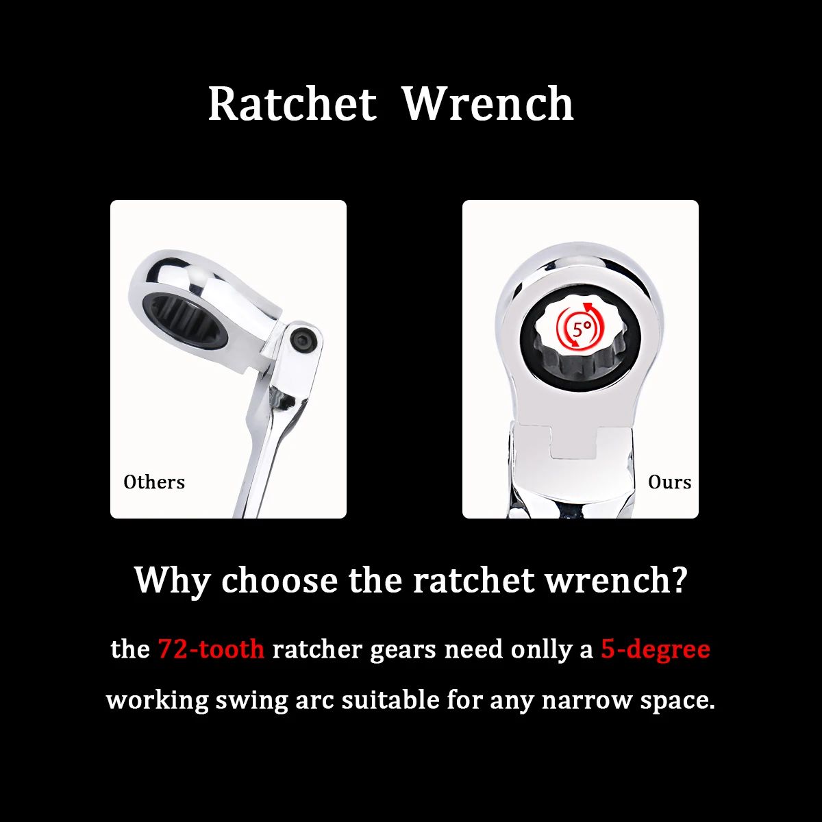 Ratchet Wrench of Keys Spanner Set Hand Tool 72-Tooth Ratcheting Flexible Head Mirror Finish 6mm-27mm Auto and Home Repair 1 pcs - Image 5
