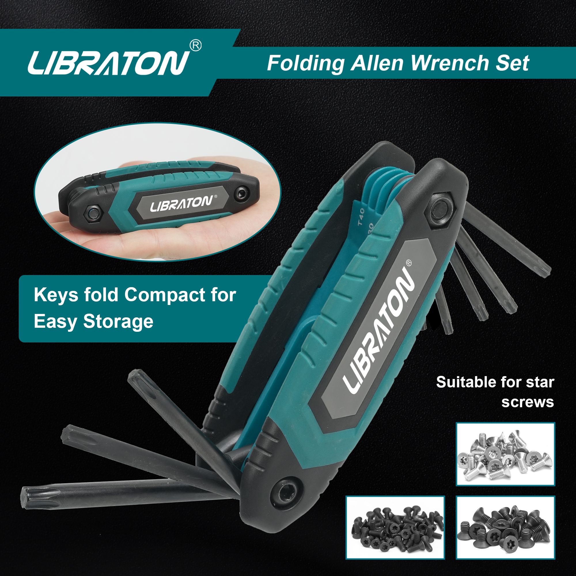 Libraton 8 in 1 Folding Torx Hex Key Allen Pocket Portable Star Wrench Kit Sizes T-9 to T-40 for Bicycle Maintenance - Image 4