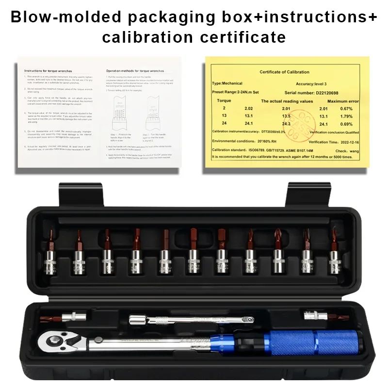 15Pcs Bicycle Torque Wrench Set 1/4" 2-24Nm Dual Direction Preset Spanner Kit with Allen Keys and Socket for Bike Repair - Image 5