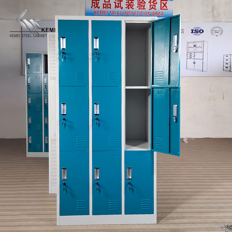 Modern Design Steel Employee Locker Sports Metal Storage Cabinet 9 Door Wardrobe - Image 1