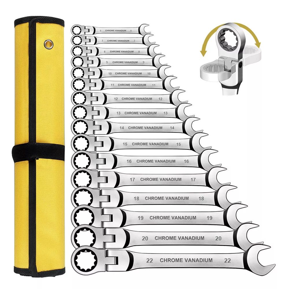 WOZOBUY Flex Head Ratcheting Wrench Set - Metric Cr-V Combination Gear Spanners for Car Repair and Maintenance Tools - Image 1