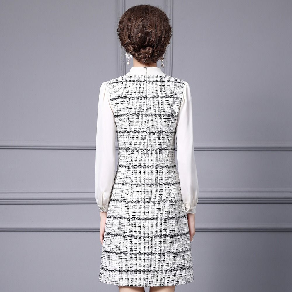 OC 413n57 Women's Dress Handmade Basic Casual Dresses Autumn and Winter Coarse Floral Woolen Commuting Skirt Customization Plaid Top - Image 3