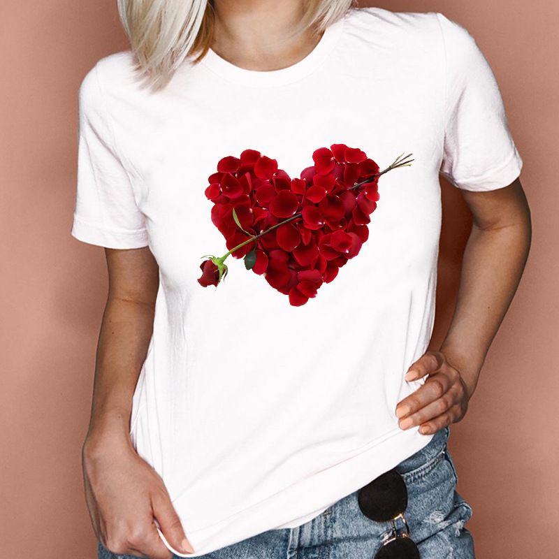 Flower Pattern Tshirt OC0010# Maryya Large Short Sleeve T Shirt Summer Women's Flower Pattern Cartoon Heart Top Personalized Customization Pattern - Image 4