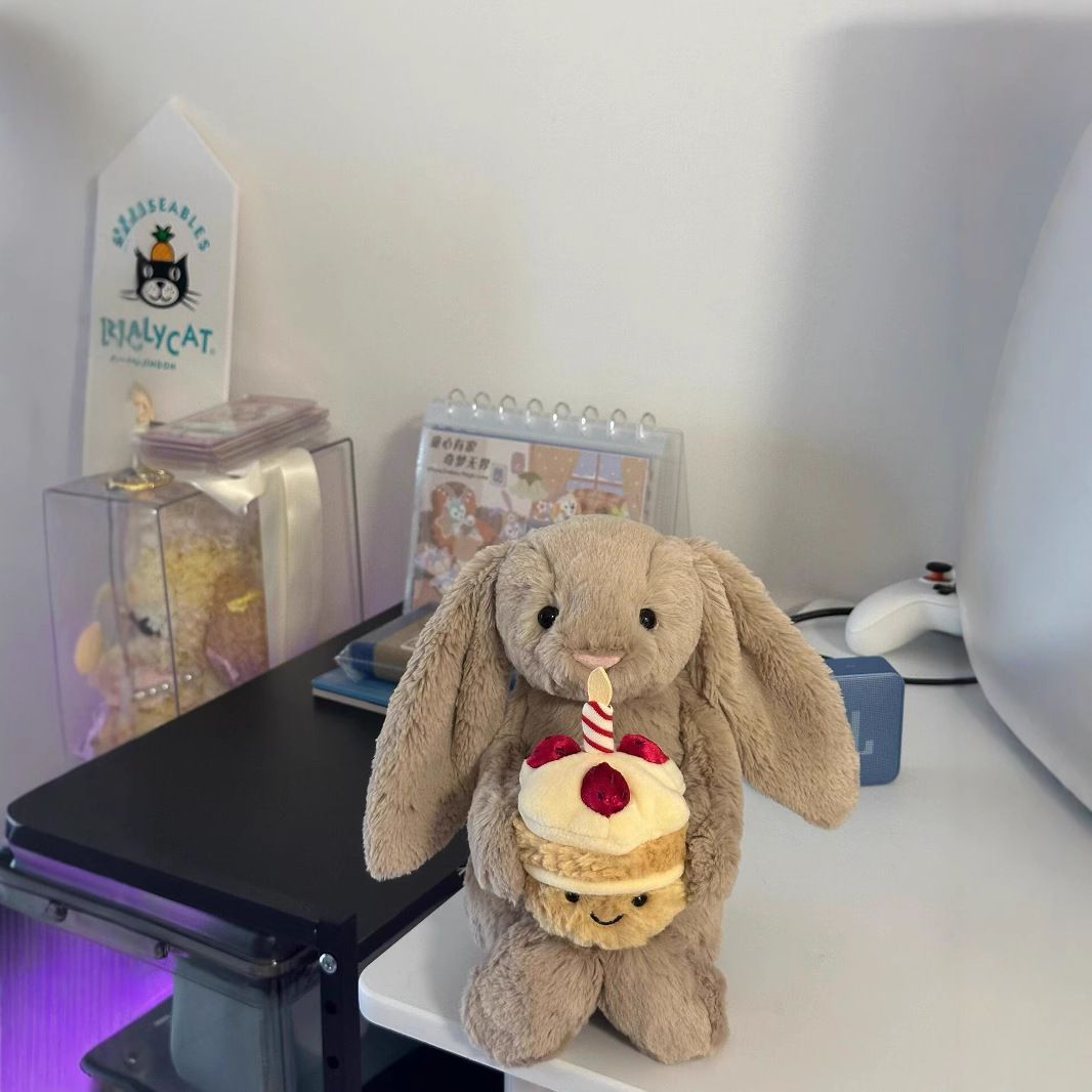 Dolls jellys cat New Hing Bonnie Toy Birthday Cake Plush Shy Rabbit Cute Soothing Doll Bashful Beige Bunny 'Birthday' - Image 3