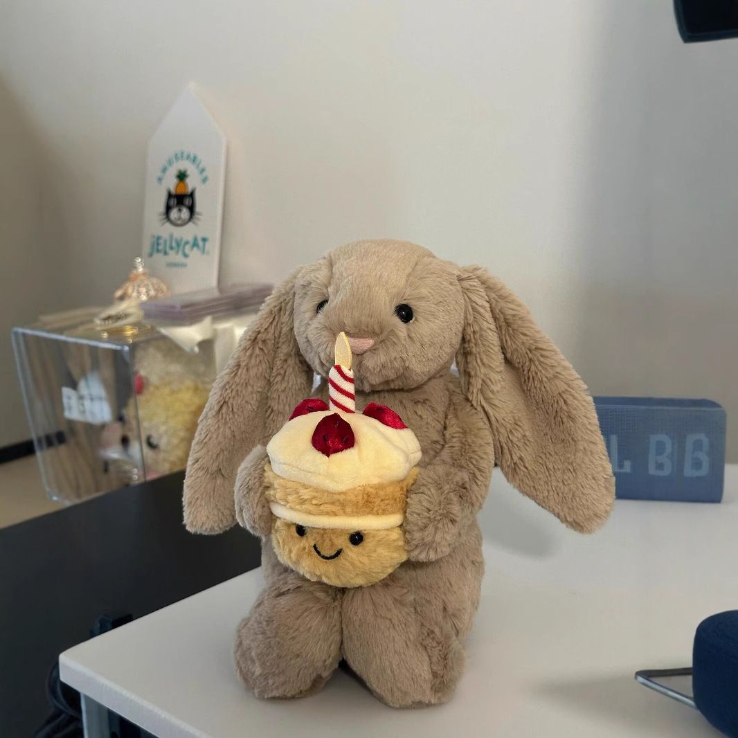 Dolls jellys cat New Hing Bonnie Toy Birthday Cake Plush Shy Rabbit Cute Soothing Doll Bashful Beige Bunny 'Birthday' - Image 2