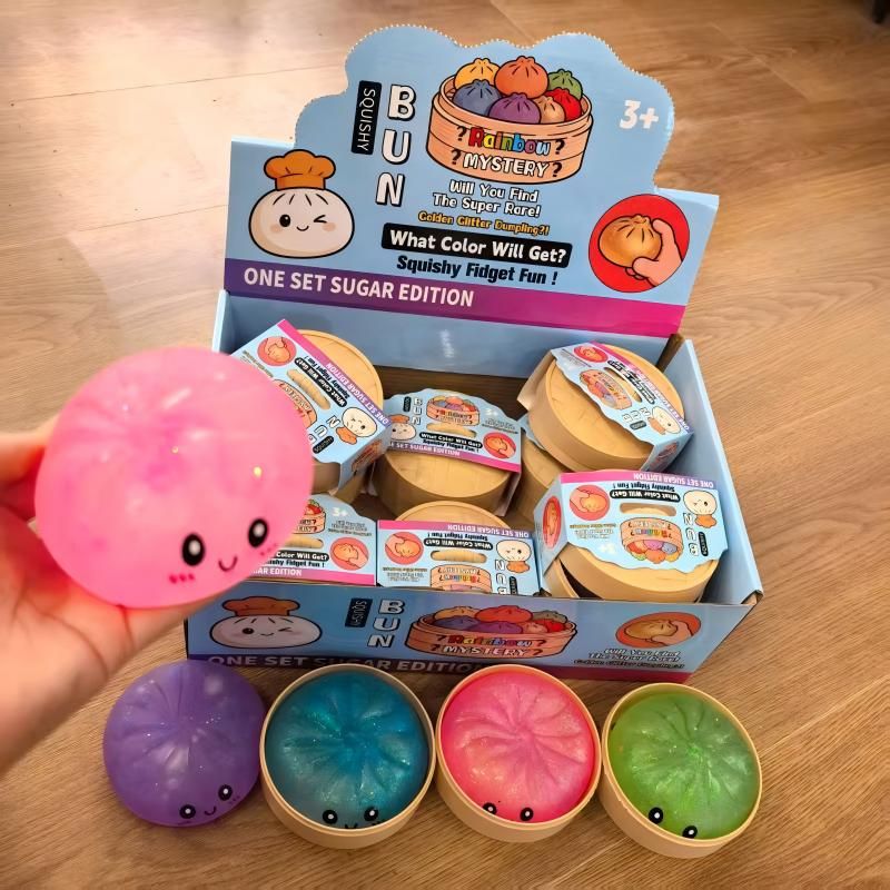Colorful Dumpling Squishes NeeDoh Stress Balls Fidget Sensory Toys Simulation Food Squishies Bun with Steamer Squeeze Dough Ball Gifts - Image 3