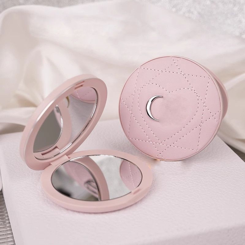 Round Folding Double Facettes Makeup Mirror - Portable Compact Square Cosmetic Mirrors with Storage Box - Image 1