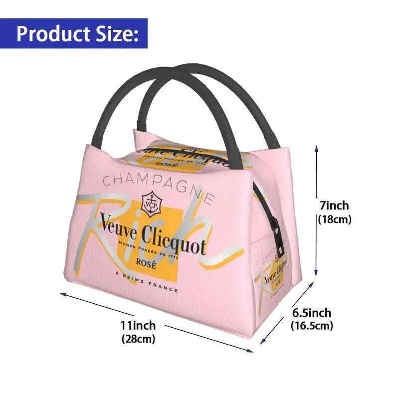 Clicquot Insulated Lunch Bags for Women Resuable Champagne Cooler Thermal Bento Box Work Picnic 240320 - Image 3