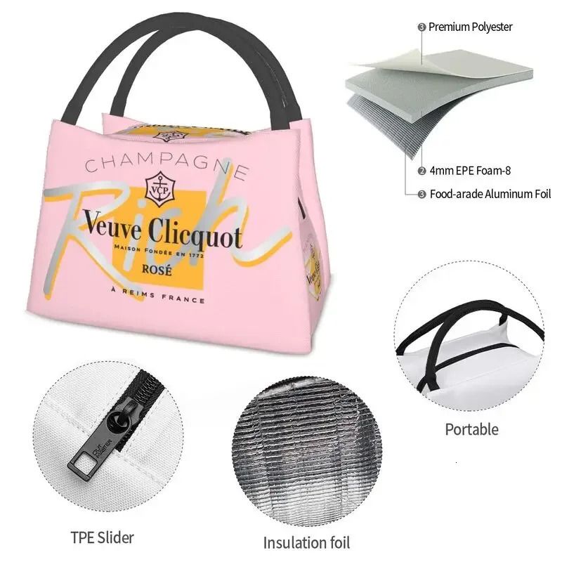 Clicquot Insulated Lunch Bags for Women Resuable Champagne Cooler Thermal Bento Box Work Picnic 240320 - Image 5