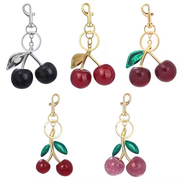 Custom Crystal Keychain Female Charm Keyring Beautiful Car Keychain 3D Crystal Cherry Keychain - Image 1