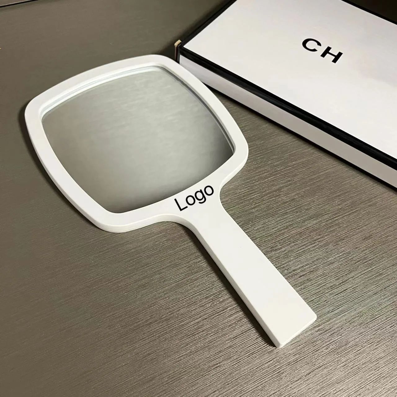 Designer Portable Makeup Mirror - Compact Travel Essential with Black & White Classic Logo for Women - Image 2