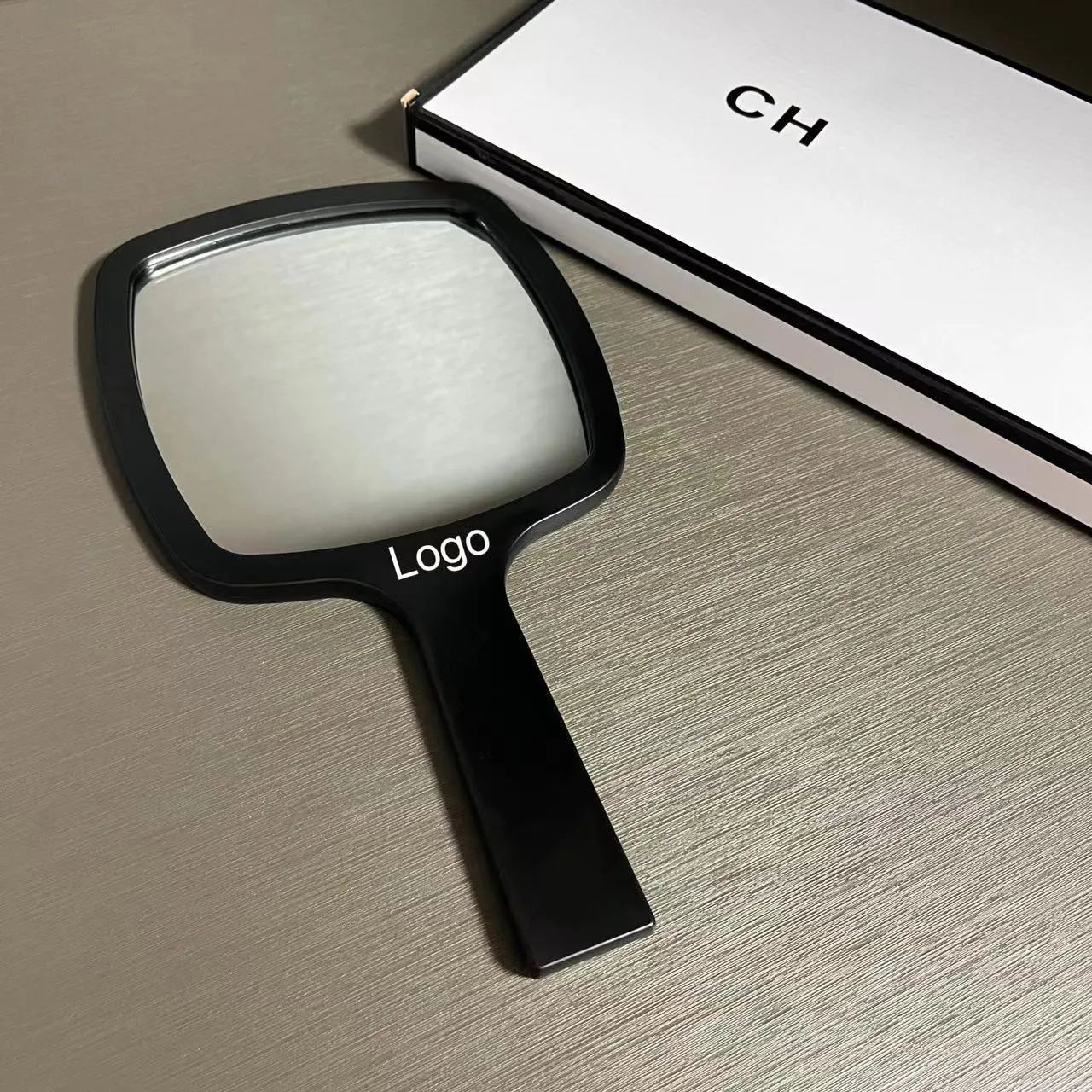 Designer Portable Makeup Mirror - Compact Travel Essential with Black & White Classic Logo for Women - Image 4