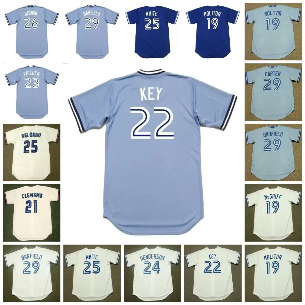 Toronto Vintage Baseball Jersey 19 FRED McGRIFF 1990 MOLITOR 21 ROGER CLEMENS 1997 22 JIMMY KEY 1987 FIELDER HENDERSON DELGADO WHITE UPSHAW 29 JESSE BARFIELD - Image 1