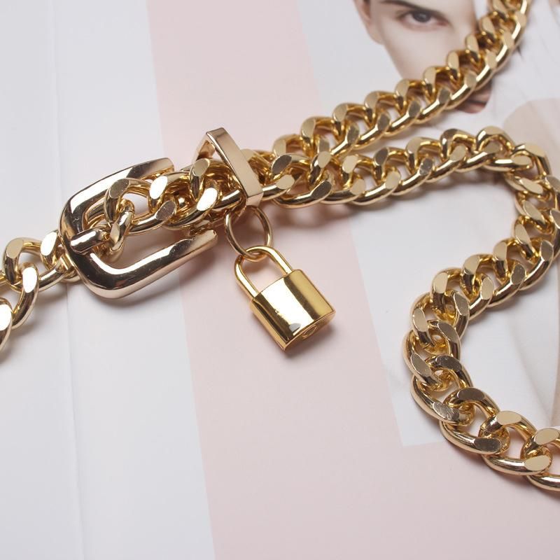 Gold Chain Belt Lock Metal Belts For Women Cuban Key Chains Silver Punks Dress Waistband Long Ketting Riem Cummerbunds - Image 3