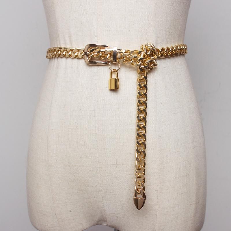 Gold Chain Belt Lock Metal Belts For Women Cuban Key Chains Silver Punks Dress Waistband Long Ketting Riem Cummerbunds - Image 1