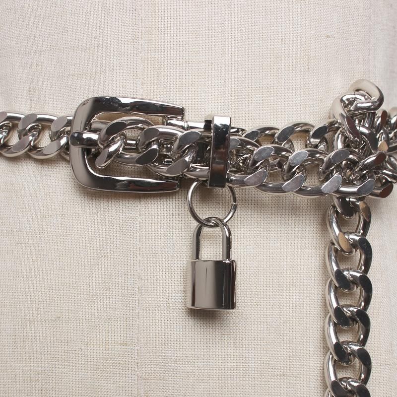 Gold Chain Belt Lock Metal Belts For Women Cuban Key Chains Silver Punks Dress Waistband Long Ketting Riem Cummerbunds - Image 4