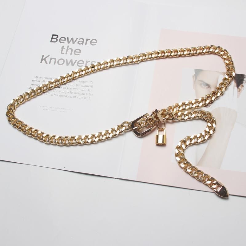 Gold Chain Belt Lock Metal Belts For Women Cuban Key Chains Silver Punks Dress Waistband Long Ketting Riem Cummerbunds - Image 5