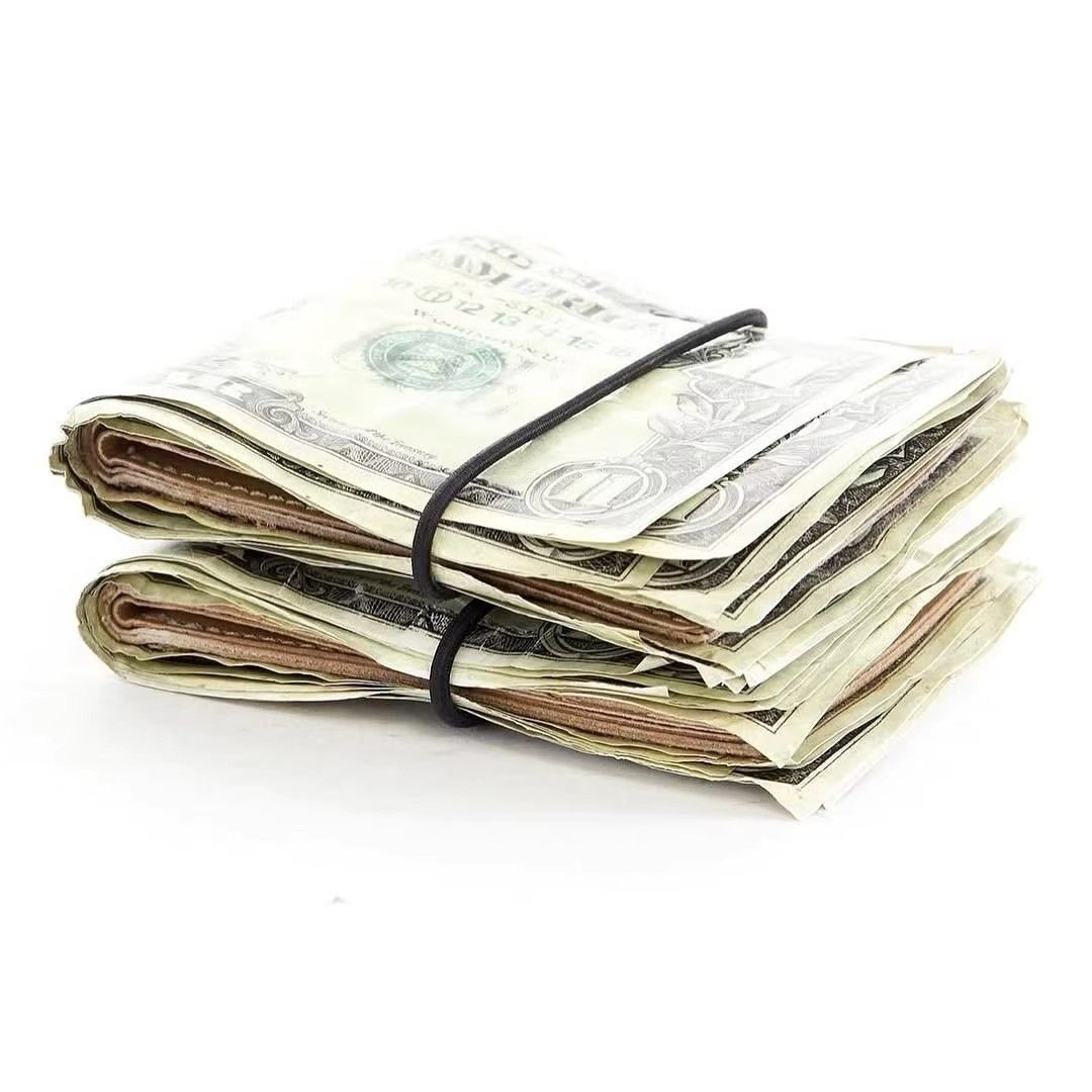 American Vintage Short Wallet Premium Cowhide & Tyvek Dollar Bill Design Unique Money-Shape Card Holder & Keychain Combo, Retro Streetwear Essential for Men & Women - Image 3