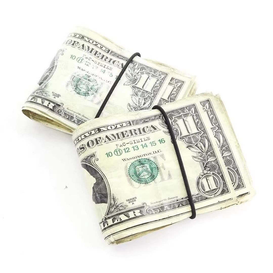 American Vintage Short Wallet Premium Cowhide & Tyvek Dollar Bill Design Unique Money-Shape Card Holder & Keychain Combo, Retro Streetwear Essential for Men & Women - Image 4