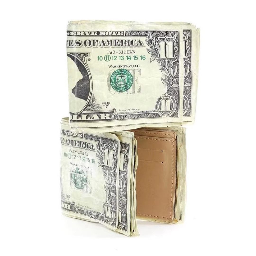 American Vintage Short Wallet Premium Cowhide & Tyvek Dollar Bill Design Unique Money-Shape Card Holder & Keychain Combo, Retro Streetwear Essential for Men & Women - Image 5