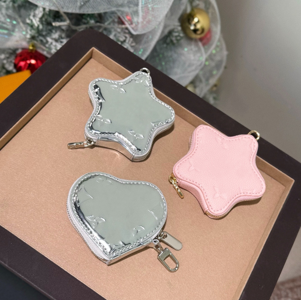 Luxury Star Keychain Mini Heart shape Designer Bag Charm Fashion Laser polished surface Men and Women Earphone Bag Key Holder Coin Purse wallets Christmas gift - Image 1