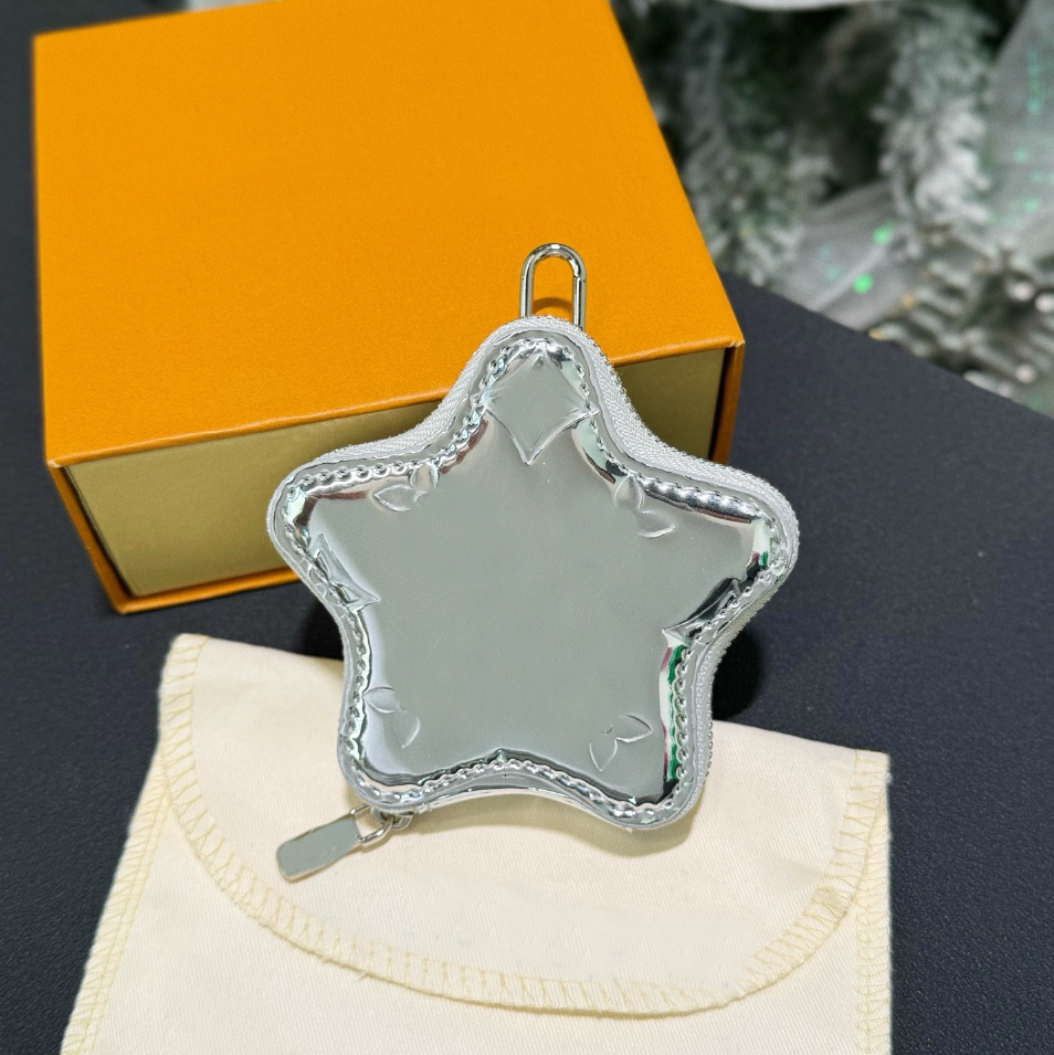 Luxury Star Keychain Mini Heart shape Designer Bag Charm Fashion Laser polished surface Men and Women Earphone Bag Key Holder Coin Purse wallets Christmas gift - Image 2