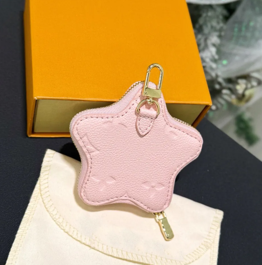 Luxury Star Keychain Mini Heart shape Designer Bag Charm Fashion Laser polished surface Men and Women Earphone Bag Key Holder Coin Purse wallets Christmas gift - Image 4