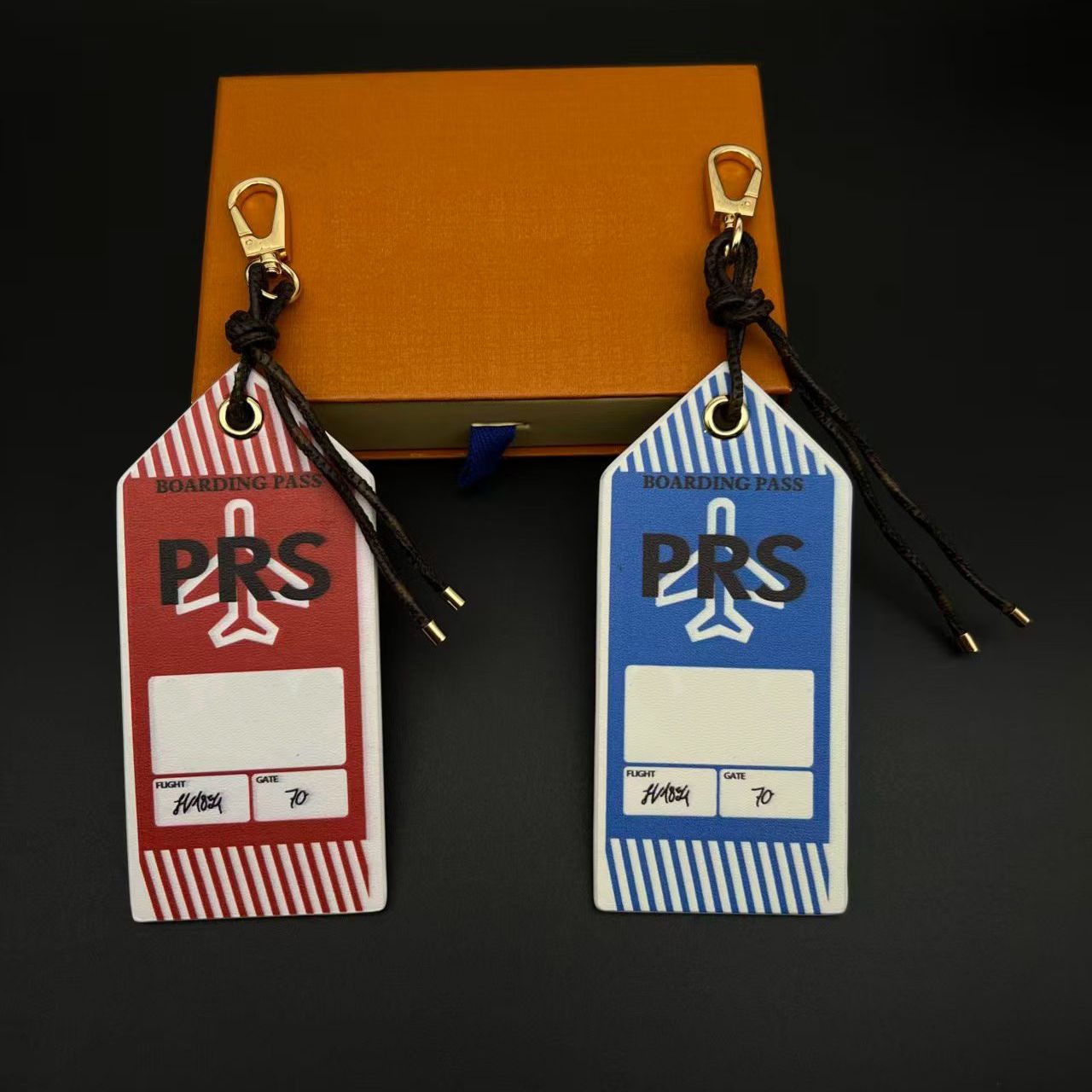 Red White Stripe Boarding Pass Style PU Leather Luggage Tag With Leather Strap & Gold Tone Hook Chic Travel Accessory Gift For Her - Image 1