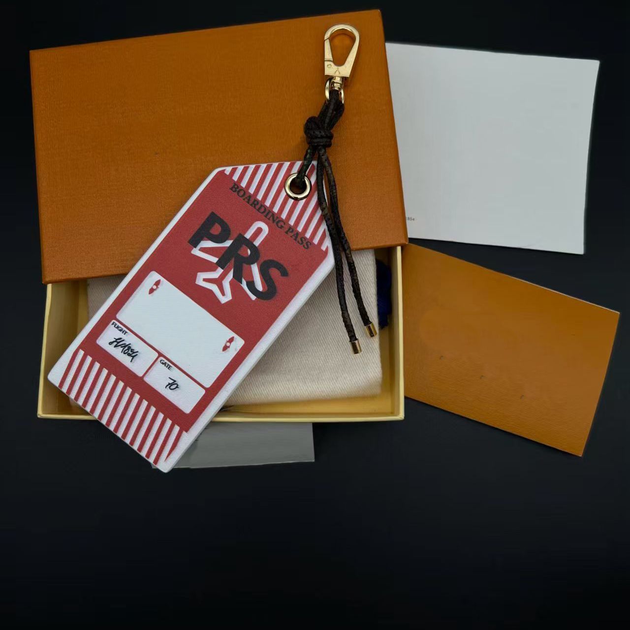Red White Stripe Boarding Pass Style PU Leather Luggage Tag With Leather Strap & Gold Tone Hook Chic Travel Accessory Gift For Her - Image 2