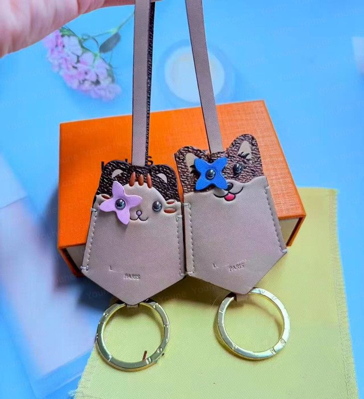 Designers Lou Dog Cat Keychains - Luxury Leather Bag Charm with Monogram Flower Eye - Womens Car Key Chain Pendant Jewelry Buckle Lanyard - Image 2
